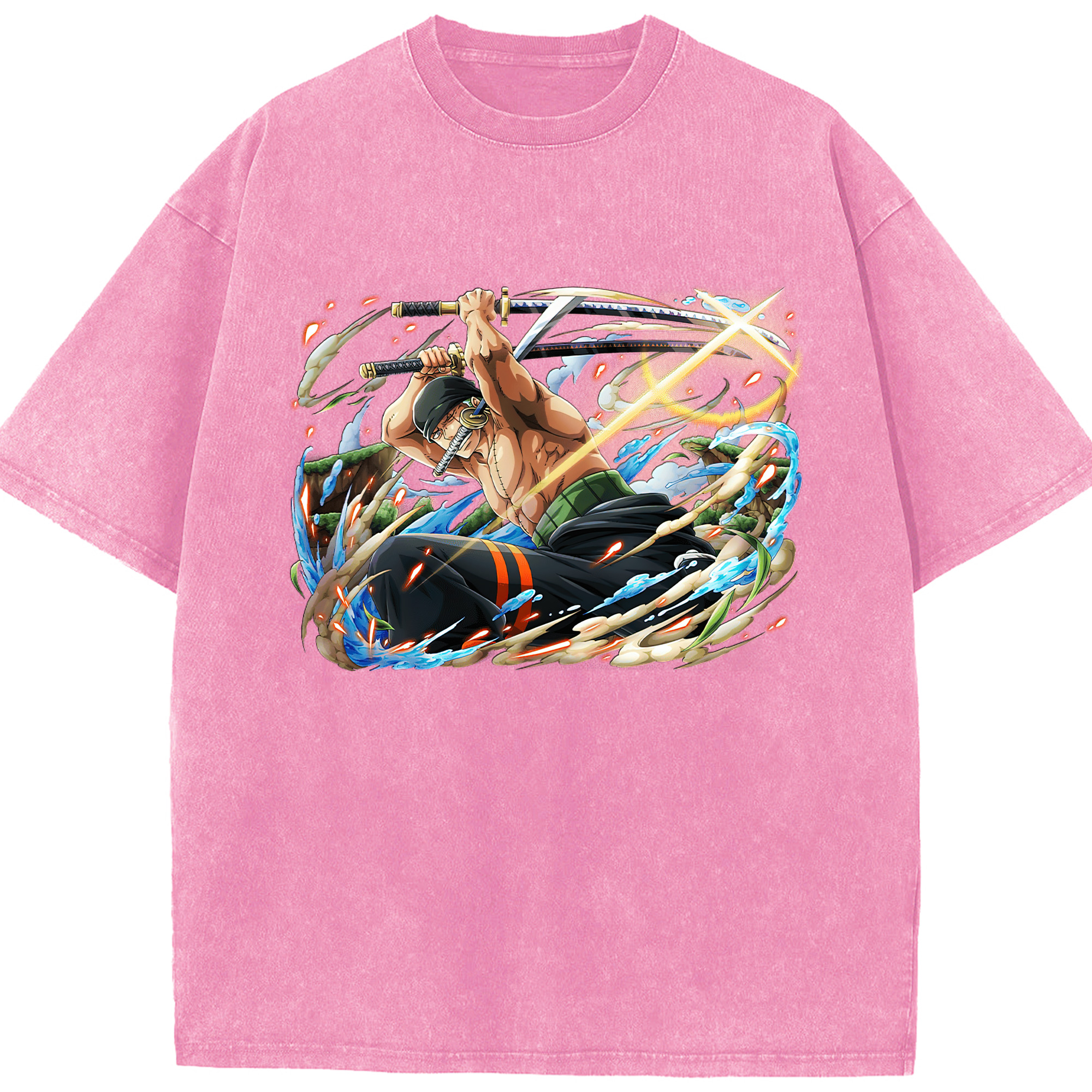 ワンピース ロロノア・ゾロ ONE PIECE Roronoa Zoro 綿100% ヴィンテージ風 半袖Tシャツ（フロントプリント）